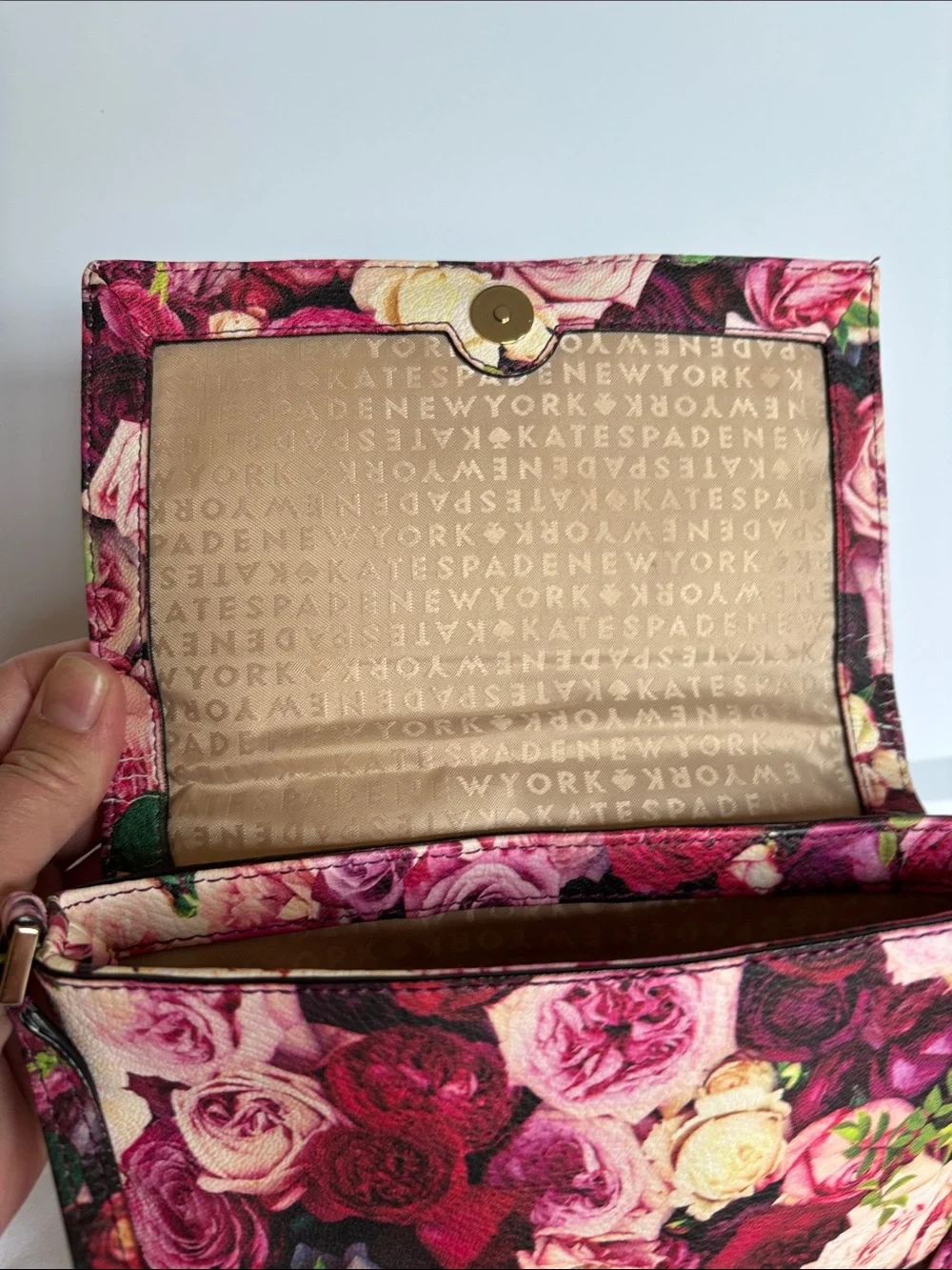 kate spade floral multicolor leather wristlet clutch - pink & green roses - Picture 11 of 17